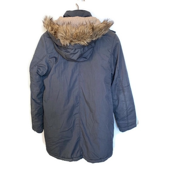 YOUTH H&M BLUE PARKA COAT JACKET QUILTED LINED FAUX FUR HOOD Size 11 - 1… - Picture 4 of 10